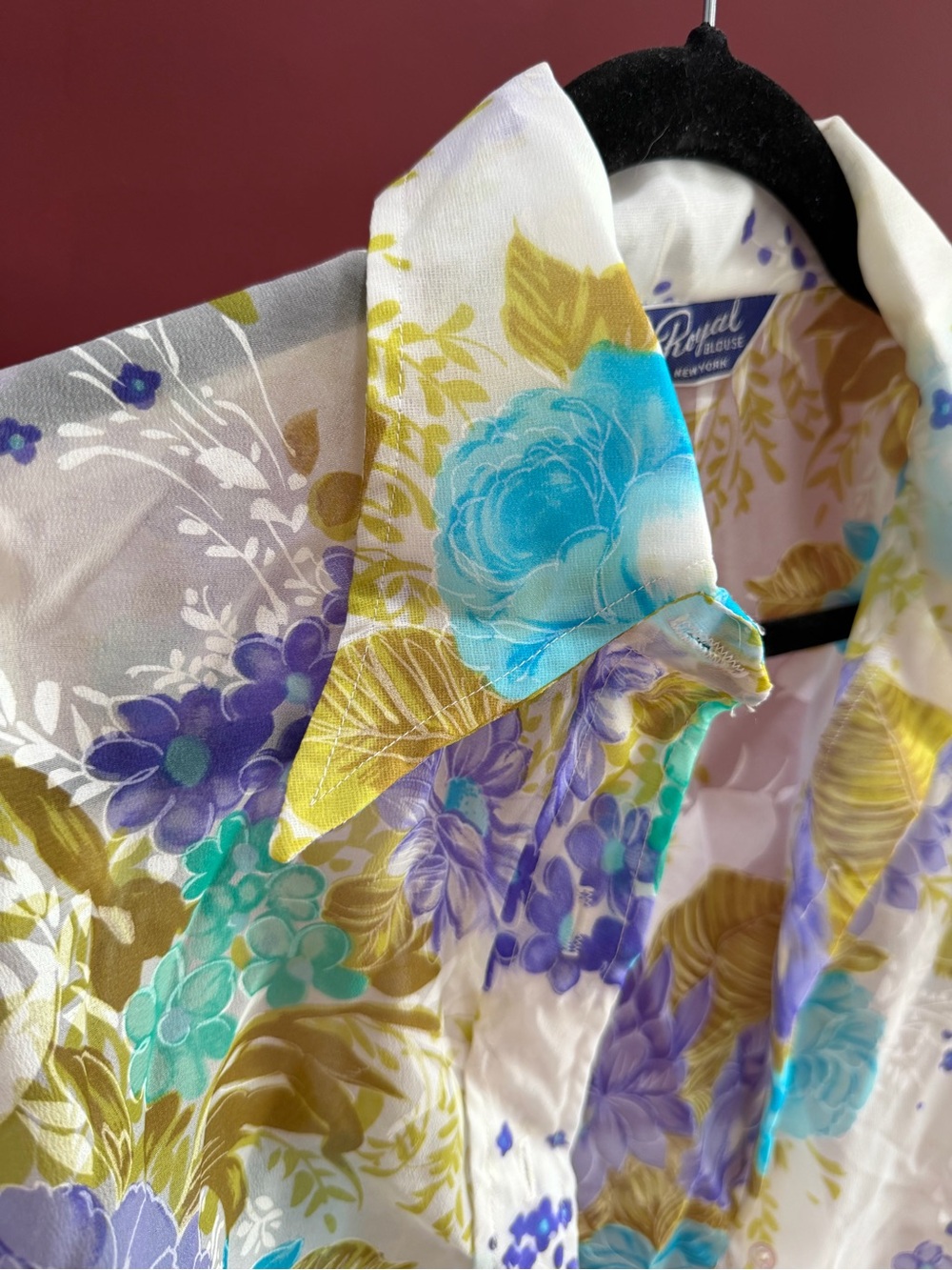 Floral Button-Up Sheer Blouse in Lavender & Aqua - Picture 3 of 6